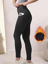 halpa Fleece-vuoratut legginsit-Naisten fleecevuoratut leggingsit Housut Leggingsit Katutyyli Vapaa-aika Täyspitkä Luonnollinen Tavallinen Joustava vyötärö Pehmeä Loma Päivittäin Bile purppura Tumma harmaa Musta Tumma