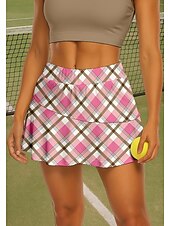 abordables Faldas y Skorts para Mujeres-Mujer Graphic Cuadros A Cuadros Falda de tenis Retazos Bolsillo 2 en 1 UPF50+ Resistente a los rayos UV Con bolsillos Voleibol Tenis Bádminton Bermudas Vestidos Rosa Ropa de tenis