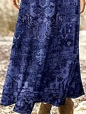 preiswerte Druck Blumen Kleider-Damen Langes Kleid Maxikleid Freizeitkleid Druckkleid Vintage Mode Täglich Date Wochenende Normale Passform Blume Langarm Rundhalsausschnitt Blau Dunkelgray Frühling Herbst