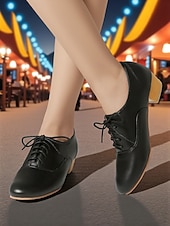 economico Scarpe oxford da donna-scarpe oxford stringate da donna nere - scarpe eleganti retrò con tacco basso per look da festival della birra, Oktoberfest, eventi autunnali e stile retrò casual