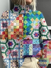 levne Grafické vzory a detaily-Dámské Mikina s kapucí s kapucí Geometrický Pléd Barevné bloky Šik ven Na běžné nošení Dlouhý rukáv Kapuce Běžné topy ulice Dovolená Kapsy Tisk Vodní modrá Fialová Fuchsiová Podzim Zima