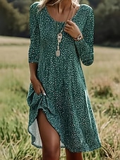 preiswerte Blumenkleid-Damen Minikleid T-Shirt-Kleid Sommerkleid A Linie Kleid Lässig Boho Täglich Ferien Date Normale Passform Blumen Grafik Langarm Rundhalsausschnitt Grün Sommer Frühling Herbst Winter