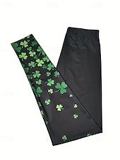 baratos -Mulheres Calças Leggings Leggings aconchegantes Roupa de rua Casual Comprimento total Cintura Alta Clover Cintura elástica Imprimir Respirabilidade Confortável Com Stretch Férias Rua Roupa Diária