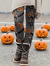 levne Halloween kalhoty-Dámské Kalhoty Legíny Šik ven Na běžné nošení Plná délka Vysoký pasPantsHalloween Dýně Netopýr Elastický pas Tisk Prodyšnost Pohodlné Elastické Dovolená ulice Denní nošení Šedá Léto Jaro Podzim Běžný