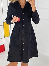 ieftine Rochie simplă-Pentru femei Rochie Mini Rochii Tip Cămașă Clasic Modern În aer liber Vacanță Sfârșit de săptămână Fit regulat Simplu Manșon Lung Guler Cămașă Negru Albastru piscină Mov Kaki Toamnă