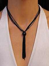 baratos Colar Feminino-colar feminino com pingente de borla dourada - gargantilha de corrente com vários fios e detalhes de contas polidas para uso noturno e trajes de festa