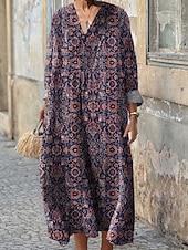 Dames Maxi-jurk Zonnejurk A lijn jurk Vakantie Casual Boho Feestdagen Ruim Passend Grafisch Geometrisch Lange mouw V-hals Donker Bruin blauw Paars Bruin Zomer Lente Herfst voordelige Bloemenjurken-Dames Maxi-jurk Zonnejurk A lijn jurk Vakantie Casual Boho Feestdagen Ruim Passend Grafisch Geometrisch Lange mouw V-hals Donker Bruin blauw Paars Bruin Zomer Lente Herfst