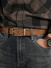 Недорогие Мужские ремни-Мужской ремень из натуральной коровьей кожи – винтажный коричневый ремешок с пряжкой из матового сплава, регулируемый для джинсов, работы, деловой и повседневной одежды