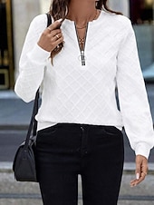 economico Felpe e Sweatshirt Texturizzati-Per donna Felpa con texture Felpe Felpe con cerniera Semplice Streetwear Casual Comodo Manica Lunga Collo Alto Top Regolari Streetwear Ferie Uscire Zip a un quarto Bianco Primavera Autunno