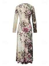 billige Uformelle blomsterkjoler-Påske Dame Maxikjole Kjole med A-linje Fit And Flare Dress Ferie Fritid Bohem Fest Daglig Ut på byen Normal Blomstret Grafisk Polkadotter Ermeløs Crew-hals Beige Sommer Vår Høst Vinter