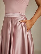 ieftine Fuste Maxi-Pentru femei Fustă Elegant Epocă Modă Maxi Talie medie Fuste Zdrobit Plisată Buzunar Micro-elastic Anul Nou Îmbrăcăminte de seară de petrecere Roz Primăvară Mătase ca satinul
