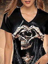 voordelige Kunst &amp; Design t-shirt-Dames T Shirt Schedels Grafisch Heks Vintage Stijlvol Klassiek Korte Mouwen V Hals Reguliere Tops Dagelijks Print Zwart Zomer Herfst Winter