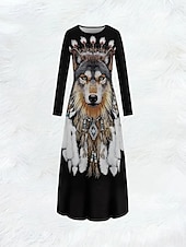olcso Boho ruha-Női Maxiruha A vonalú ruha nyári ruha Szabadság Alkalmi Strand stílusok Napi Normál Grafika Mértani Paisley Hosszú ujj Terített nyak Mély zöld Szürke Rózsaszín Fekete Arcpír rózsaszín Nyár Tavasz Ősz