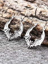 abordables Accessoires d&#039;Halloween-Boucles d&#039;oreilles créoles chauve-souris pour femme, style gothique punk, en alliage, idéales pour les fêtes, les cosplays et les sorties nocturnes.