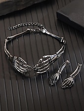 Χαμηλού Κόστους Αξεσουάρ Χαλοουίν-Σετ γυναικείων σκουλαρίκια κολιέ με σκελετό για το Halloween, σε γοτθικό πανκ στυλ, ιδανικό για πάρτι μεταμφιεσμένων και avant-garde κοστούμια