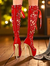 economico Stivali alla moda-stivali da donna con plateau e tacco a spillo alti fino al ginocchio, sexy, con punta aperta, per feste notturne e abbigliamento da discoteca