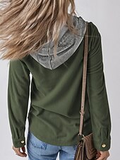 abordables chaqueta con capucha-Mujer Chaqueta con capucha Cómodo Transpirable Botones Casual Plano Vacaciones Calle Casual Ropa Cotidiana Botonadura Simple Regular Con Capucha Ajuste regular Manga Larga Ropa de calle Azul marinero