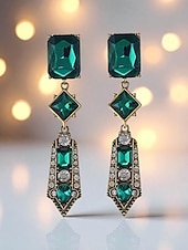 economico Orecchino da donna-orecchini pendenti in cristallo verde art déco da donna - gioielli vintage anni '20 per feste in stile Gatsby ed eventi serali retrò