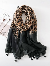 abordables Bufandas de mujer-Bufanda con borlas y estampado de leopardo para mujer: chal extragrande, suave y ligero con flecos, estilo bohemio chic para otoño/invierno, atuendos casuales, oficina, viajes y regalos.