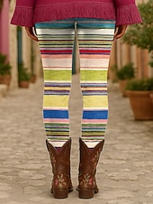 Femmes Leggings Vacances ancien Mode Longueur cheville Taille haute Graphique Rayé Bandes Impression Chaleur Thermique Doux Respirant Élastique Extérieur Vacances Rue Jaune Rose Claire Bleu Violet abordables Art & Design Impression-Femmes Leggings Vacances ancien Mode Longueur cheville Taille haute Graphique Rayé Bandes Impression Chaleur Thermique Doux Respirant Élastique Extérieur Vacances Rue Jaune Rose Claire Bleu Violet