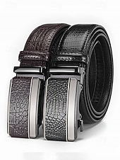 tanie Wesele ACC-Męski pasek ze skóry ekologicznej z wzorem krokodyla – regulowany pasek z automatyczną klamrą do garnituru, do noszenia w pracy, na co dzień i na co dzień