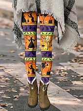 billiga Djurtryck-Dam Leggings Semester Vintage Mode Hel längd Högmidjad Grafik Djur Katt Tryck Termisk Varm Mjuk Andas Stretchy Formell Utomhus Semester Svart Orange Grön Regnbåge Vår Höst Slim