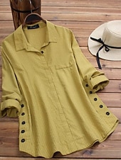 abordables Tops à Rayures et Géométriques pour Femmes-Femmes Chemise Chemisier Rayé Moderne Occasionnel manche longue Col de chemise Hauts Réguliers Quotidien Fête Sortir Boutons Jaune Vert Automne