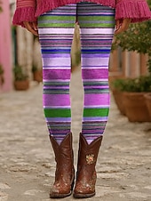 Femmes Leggings Vacances ancien Mode Longueur cheville Taille haute Graphique Rayé Bandes Impression Chaleur Thermique Doux Respirant Élastique Extérieur Vacances Rue Jaune Rose Claire Bleu Violet abordables Art & Design Impression-Femmes Leggings Vacances ancien Mode Longueur cheville Taille haute Graphique Rayé Bandes Impression Chaleur Thermique Doux Respirant Élastique Extérieur Vacances Rue Jaune Rose Claire Bleu Violet