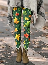 billiga Djurtryck-Dam Leggings Semester Vintage Mode Hel längd Högmidjad Grafik Djur Katt Tryck Termisk Varm Mjuk Andas Stretchy Formell Utomhus Semester Svart Orange Grön Regnbåge Vår Höst Slim