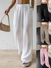 billiga breda ben och hög midja-Dam Brett skaft Byxor Palazzo byxor Mode Streetwear Fullängd Hög midja Slät Elastisk midja Mateial som andas Bekväm Gata Dagliga kläder Utekväll Svart Vit Rodnande Rosa Kaki Sommar Vår Normal