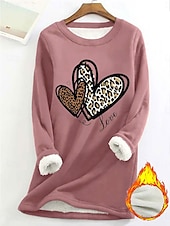 economico Umor e Citazioni Tops-Felpa da donna felpa foderata in pile pigiama caldo grafica a cuore calda casual morbida maniche lunghe collo rotondo lunghe casual rosa chiaro gialla rosa scuro rossa blu primavera autunno inverno