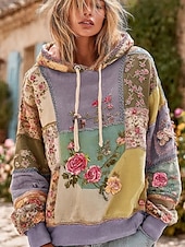 billige Blomstrete topper-Kvinners 3D Print Hettegenser Pullover Sweatshirt Oversized Langermet Casual Grafikk Blomster Varm Aktiv Hette Vanlige Topper Gate Dagligbrus Lappeteppe Rosa Mørk Rosa Blå Lilla Grønn Vår Høst Vinter