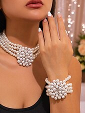 halpa Naisten kaulakoru-Naisten helmikaulakoru ja rannekorusetti, vintage-tyylisiä gatsby-koruja juhliin ja 1920-luvun teemaisiin tapahtumiin