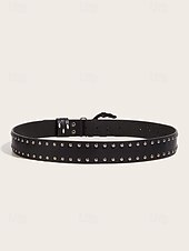 abordables Accessoires d&#039;Halloween-Ceinture gothique squelette pour femme, style punk rock, en similicuir clouté, avec boucle tête de mort, idéale pour les soirées costumées, les cosplay et les boîtes de nuit.