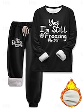 preiswerte Trainingsanzüge für Damen-Damen Elegant Warm Mode Zweiteilige Sets Trainingsanzug Hosen-Sets Langarm Bischofsärmel Rundhalsausschnitt Grafik Buchstabe Druck Outdoor Urlaub Täglich Schwarz Rosa Dunkelpink Frühling Normale