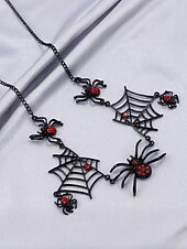 levne Halloweenské doplňky-Dámský halloweenský gotický náhrdelník a náušnice s pavučinou, černočervené krystalové šperky s hmyzem na kostýmní večírky a cosplay