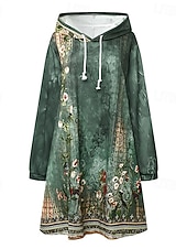 preiswerte Blumenkleid-Damen Hoodiekleid Minikleid Etuikleid Etuikleid Party Casual Boho Outdoor Home Sport Regular Fit Blumen Grafik Langarm Kapuze Blau Grün Frühling Herbst Winter