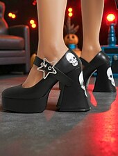 Γυναικεία μαύρα τακούνια πλατφόρμας Mary Jane με τύπωμα νεκροκεφαλής και αγκράφα με αστέρι – γοτθικά παπούτσια για το Halloween για πανκ μόδα, cosplay και θεματικές εκδηλώσεις Χαμηλού Κόστους Για γυναίκες-Γυναικεία μαύρα τακούνια πλατφόρμας Mary Jane με τύπωμα νεκροκεφαλής και αγκράφα με αστέρι – γοτθικά παπούτσια για το Halloween για πανκ μόδα, cosplay και θεματικές εκδηλώσεις