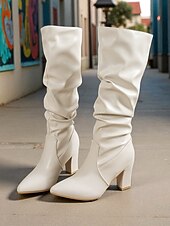 abordables Bottes souples-Bottes hautes en similicuir marron pour femme - Bottes d&#039;automne et d&#039;hiver à talon bloc et bout pointu pour un usage quotidien élégant et un style urbain décontracté