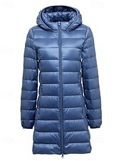 abordables Doudounes-Femmes Doudoune Manteau Chaud Confortable Fermeture éclair Avec Poches Mode Uni Fête Décontracté Quotidien Week-end Fermeture éclair Long À capuche Coupe régulière manche longue Vêtements d&#039;extérieur