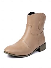 abordables Cowboy y botas occidentales-Botines de piel sintética color vino tinto para mujer: botas cortas de tacón bajo estilo western informal para el trabajo, viajes y atuendos cotidianos.