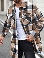 preiswerte Herren-Blazer &amp; -Anzüge-Herren Leichte Jacke Hemdjacke Freizeitjacke Jacke-Shirt Urlaub Täglich Thermowarm Tasche Frühling Herbst Karomuster Mode Klassisch Revers Regulär Schwarz Wein Orange Khaki Armeegrün Jacken