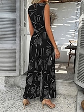 cheap Vacation Jumpsuit-Women's Normal Jumpsuit Active Geometric Sleeveless Wide Leg V Neck Lace up Print Daily Vacation Loose Fit Black Red Green Summer