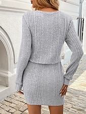 preiswerte Einfaches Kleid-Damen Minikleid Strickkleid Freizeitkleid Etui-Kleid Mode Outdoor Party Ferien Normale Passform Einfach Langarm Rundhalsausschnitt Hellgrau Herbst