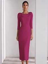 halpa Cocktailmekot-Holkkimekot  pylväs cocktail-mekot Elegantti mekko virallinen häät ankle pituus 3/4 hihainen pyöreä kaula-aukko stretch crepe halkiolla