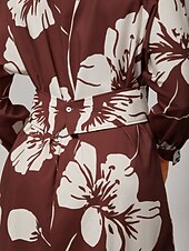 economico Abiti floreali-vestito-camicia da donna in rayon filato con maniche raglan, elastico in vita regolabile e stampa floreale marrone