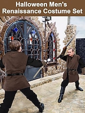 זול תלבושות-רטרו\וינטאג' ימי הביניים רנסנס מִכְנָסַיִים תלבושות חגורת מותניים פיראט ויקינג תחפושות בגדי ריקוד גברים ויקינג האלווין (ליל כל הקדושים) קרנבל נשף מסכות הצגה נשף מסכות LARP מבוגרים חולצה מכנסיים חגורה