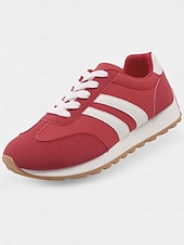 billiga Damsneakers-röda snörskor för kvinnor – lätta sportskor för gym, jogging och vardagssport