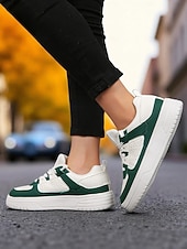 cheap Women's Sneakers-Women's Pink and Black Colorblock Lace-Up Sneakers - Comfortable Faux Leather Platform Walking Shoes for Casual Outfits, Street Style and Autumn Travel