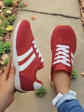 billiga Damsneakers-röda snörskor för kvinnor – lätta sportskor för gym, jogging och vardagssport